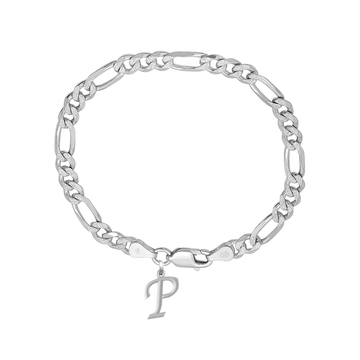 Akshat Sapphire 92.5% pure Sterling Silver Figaro Designer Bracelet with P Alphabet for Men