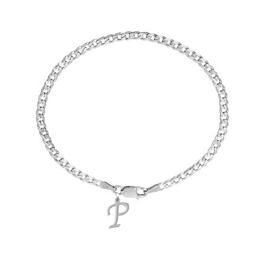 Akshat Sapphire 92.5% pure Sterling Silver Curb Designer Bracelet with P Alphabet for Men
