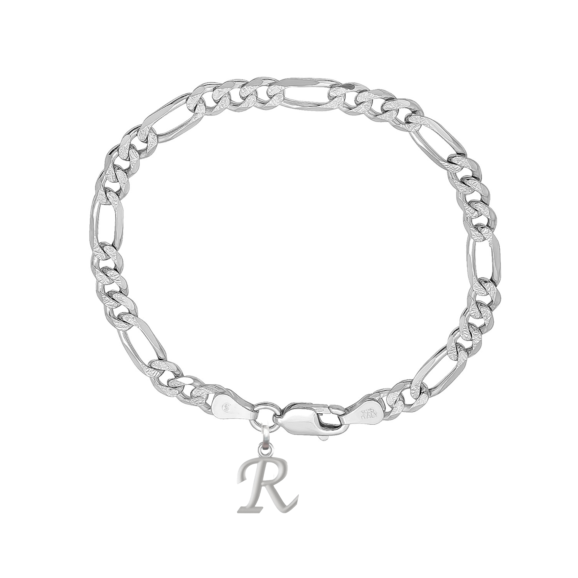 Akshat Sapphire 92.5% pure Sterling Silver Figaro Designer Bracelet with R Alphabet for Men