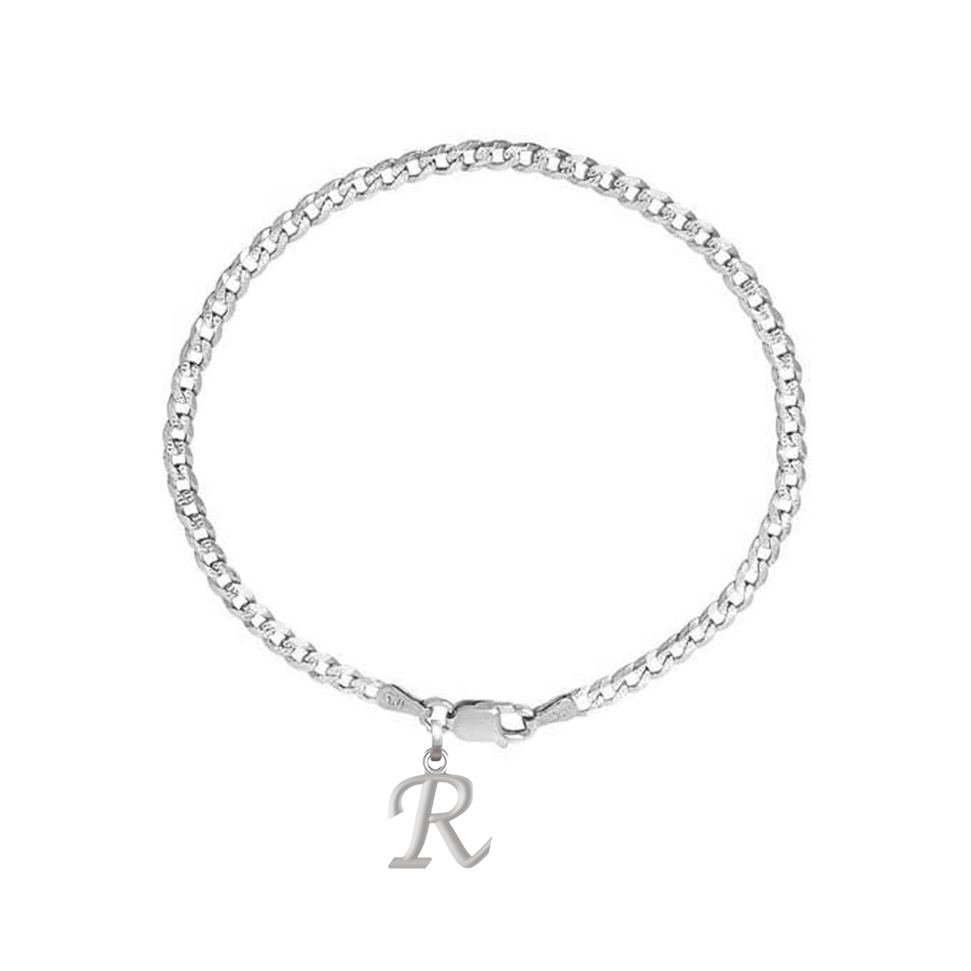 Akshat Sapphire 92.5% pure Sterling Silver Curb Designer Bracelet with R Alphabet for Men