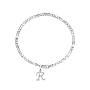 Akshat Sapphire 92.5% pure Sterling Silver Curb Designer Bracelet with R Alphabet for Men