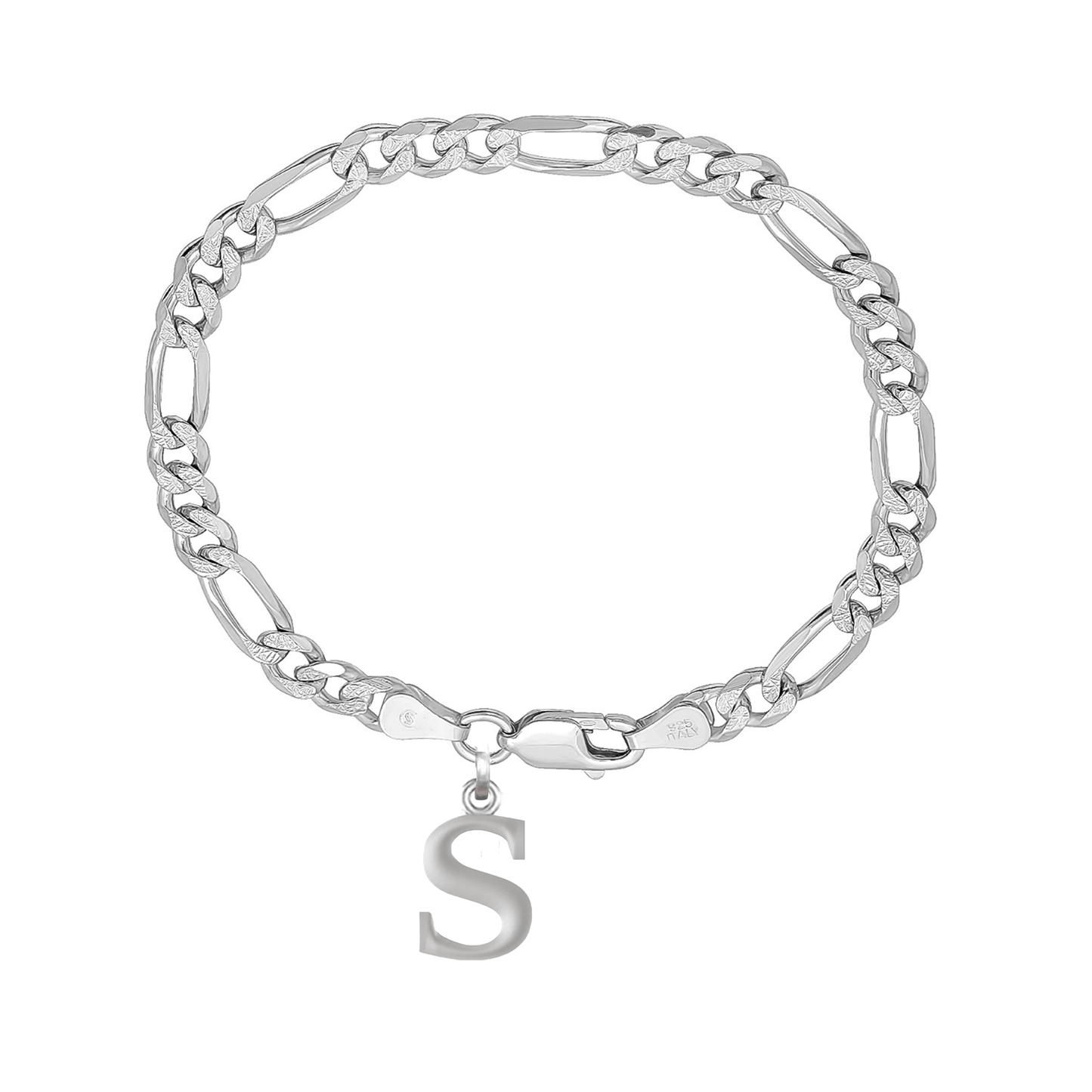 Akshat Sapphire 92.5% pure Sterling Silver Figaro Designer Bracelet with S Alphabet for Men