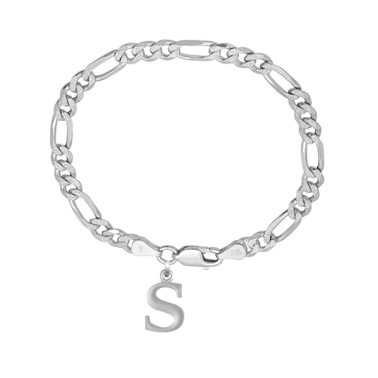 Akshat Sapphire 92.5% pure Sterling Silver Figaro Designer Bracelet with S Alphabet for Men