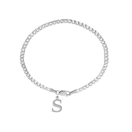Akshat Sapphire 92.5% pure Sterling Silver Curb Designer Bracelet with S Alphabet for Men