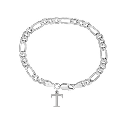 Akshat Sapphire 92.5% pure Sterling Silver Figaro Designer Bracelet with T Alphabet for Men