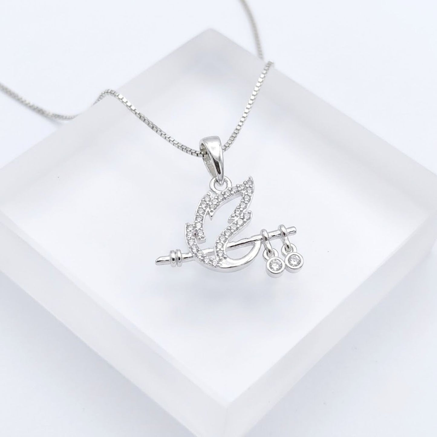 Akshat Sapphire Sterling Silver Krishna Bansuri Pendant | Lord Krishna Silver Pendant for Girls & Women 92.5 Sterling Silver(P10524)