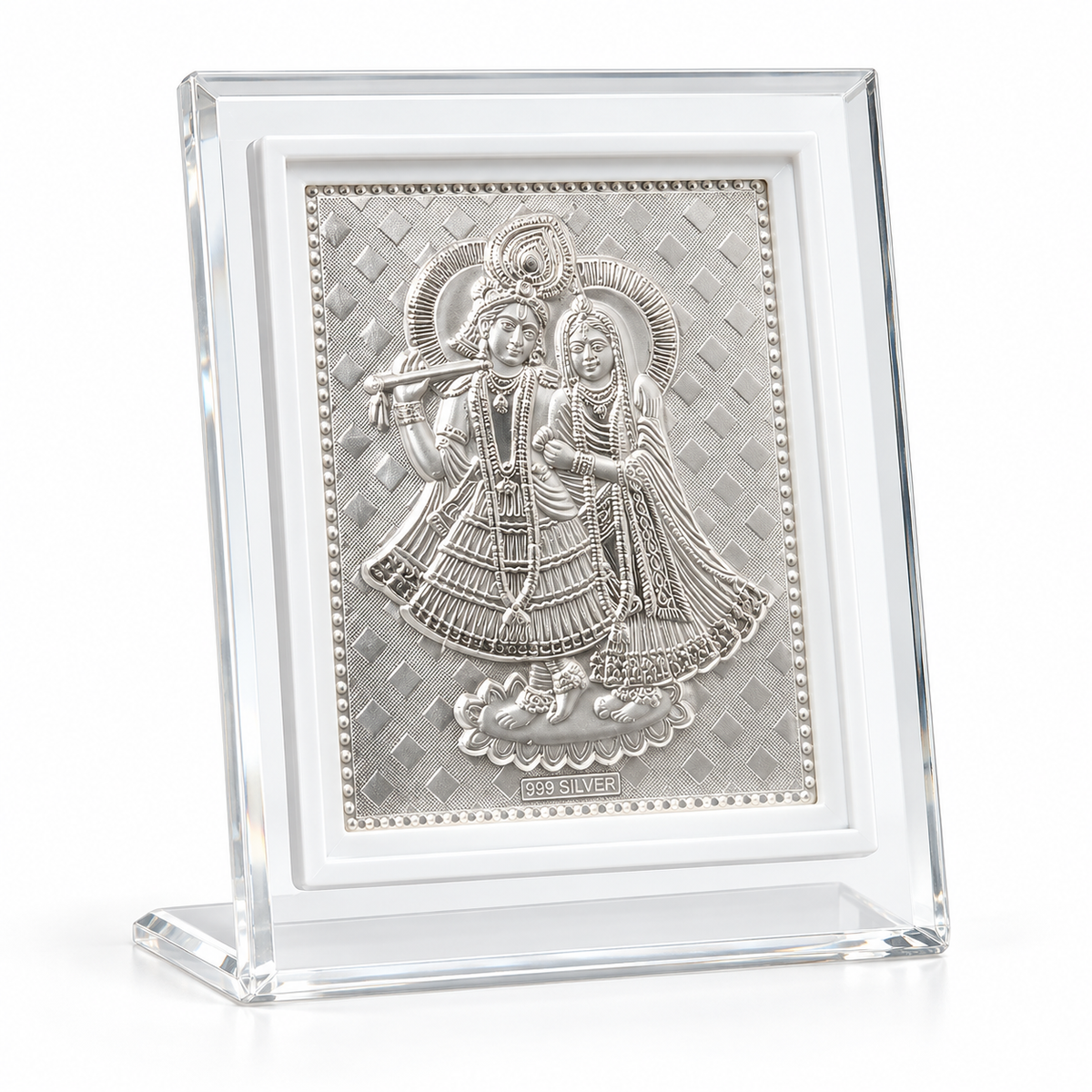 999 Pure Silver Radha Krishna Frame for Pooja, Home, Temple & Gifting
