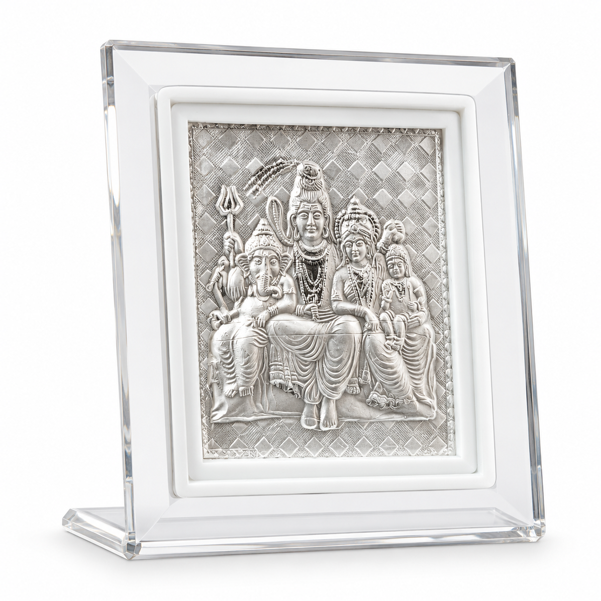 999 Silver Shiva Parivar Deity Frame | Shiv Parvati Ganesh Kartikeya | Gift Ready