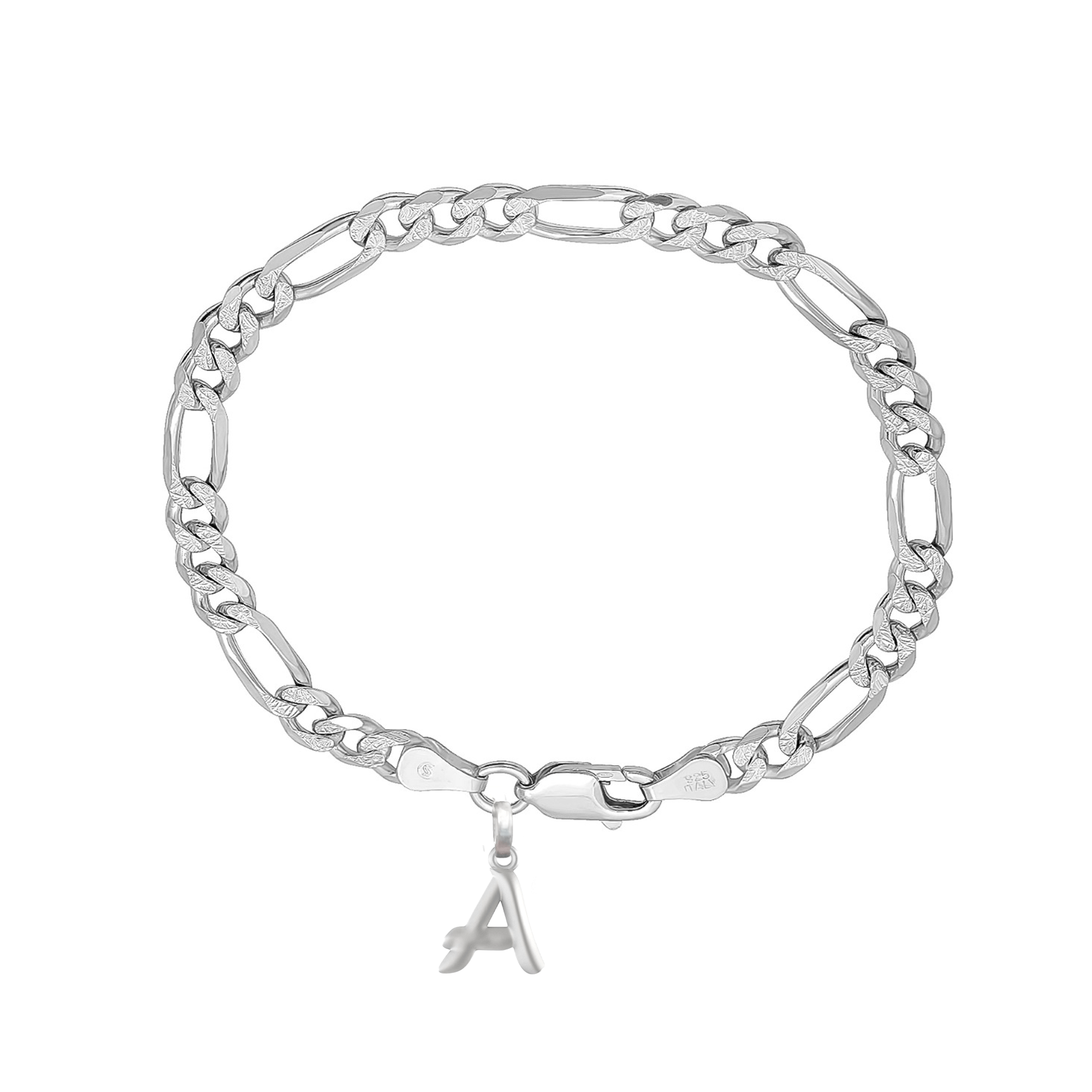 Akshat Sapphire 92.5% pure Sterling Silver Figaro Designer Bracelet with A Alphabet for Men