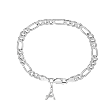 Akshat Sapphire 92.5% pure Sterling Silver Figaro Designer Bracelet with A Alphabet for Men