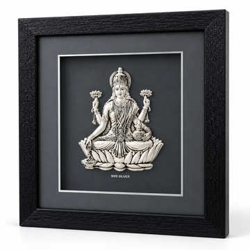 Akshat Sapphire 999 Silver Lakshmi Ji Wall Hanging Frame with Black Border | Maa Laxmi Religious Wall Decor for Home Mandir, Office & Diwali Gift-(FRB_LAXMI)