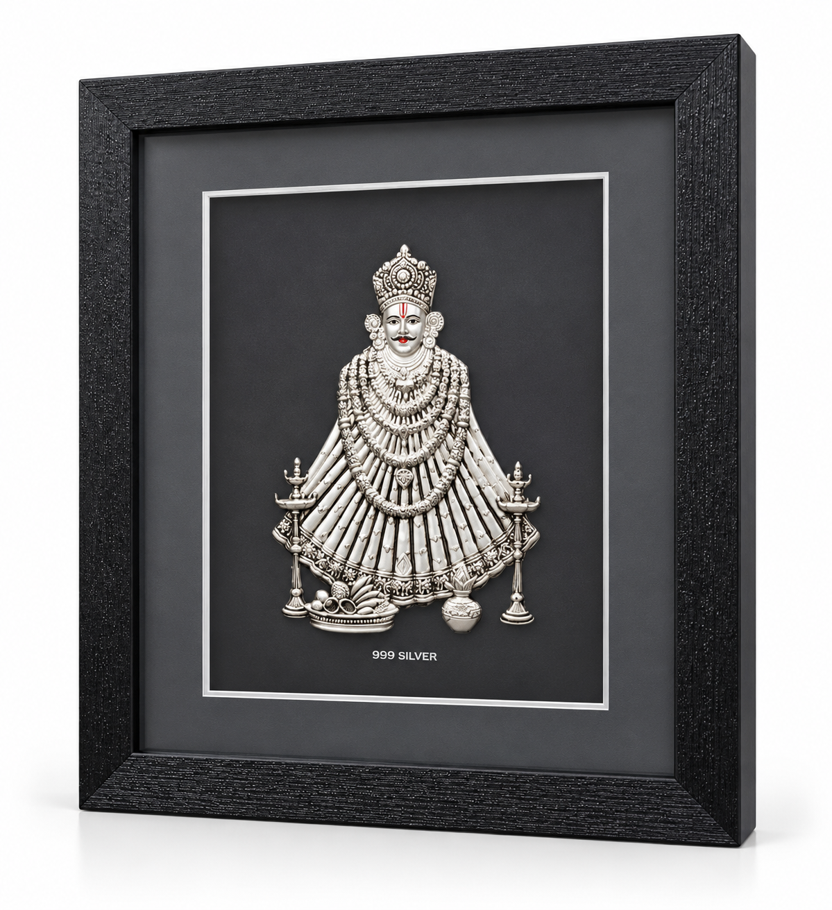 Akshat Sapphire 999 Silver Khatu Shyam Ji Wall Hanging Frame with Black Border | Shyam Baba Religious Wall Decor for Home Mandir, Office & Gifting-(FRB_Khatu Shyam)