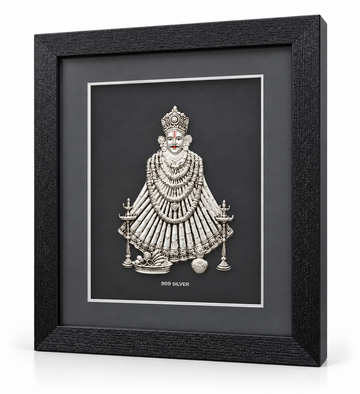 Akshat Sapphire 999 Silver Khatu Shyam Ji Wall Hanging Frame with Black Border | Shyam Baba Religious Wall Decor for Home Mandir, Office & Gifting-(FRB_Khatu Shyam)