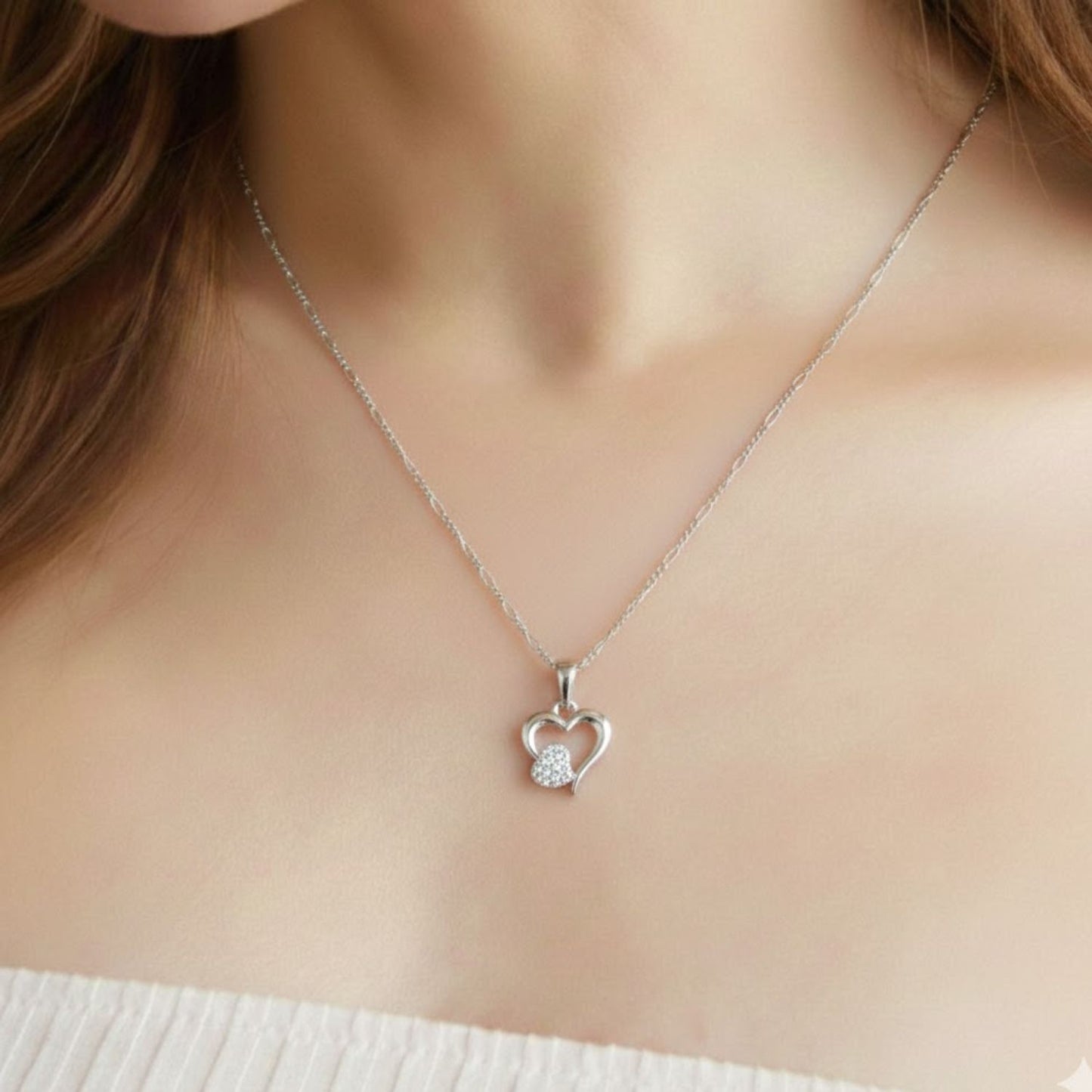 Sterling Silver Heart Pendant with 18 Inches Figaro Chain for Women by Akshat Sapphire 92.5 Silver PSF0514