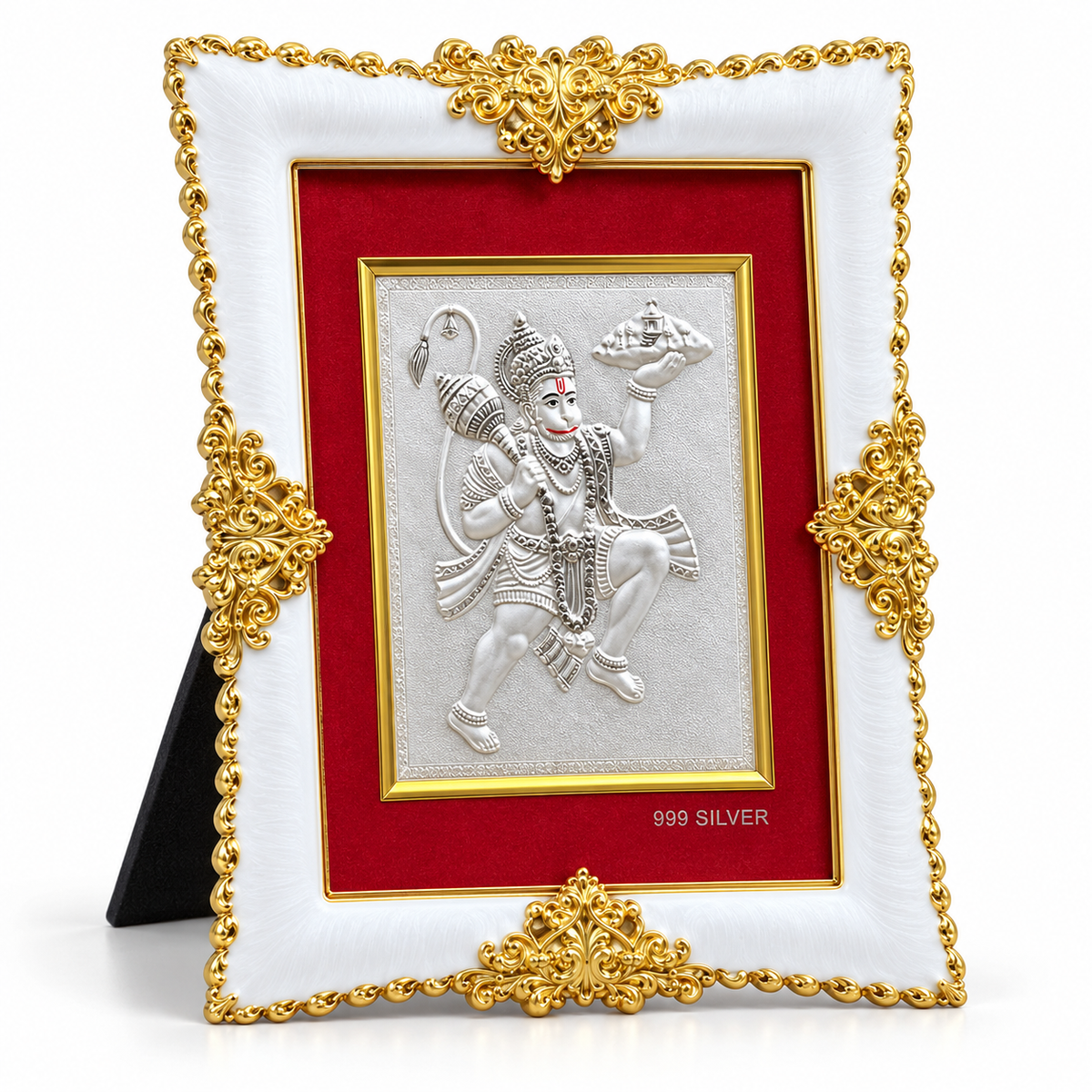 Akshat Sapphire Hanuman Ji 999 Silver Deity Frame|Religious Decor for Home Mandir & Pooja Room, Housewarming Gif-(FRM_HANUMAN)