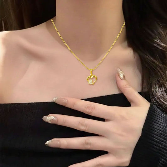 22CT Gold Plated Silver 92.5 Purity Heart Pendant with Figaro Chain 18 Inches for Women by Akshat Sapphire PSF0514_Gold