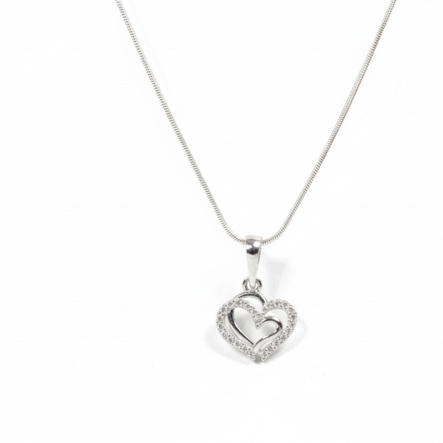 Sterling Silver Heart Pendant with 18 Inches Snake Chain for Women by Akshat Sapphire 92.5 Silver PSS0506