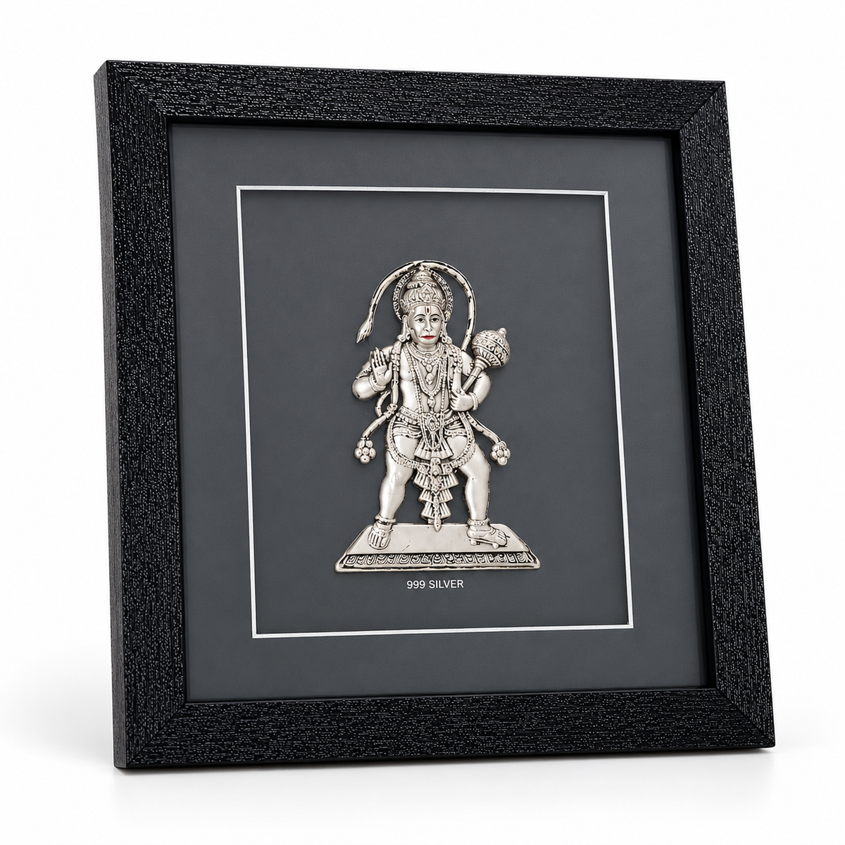 Akshat Sapphire 999 Silver Hanuman Ji Wall Hanging Frame with Black Border | Bajrang Bali Religious Wall Decor for Home Mandir, Office & Gifting