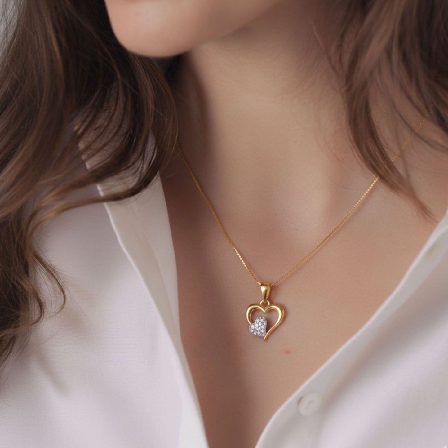 22CT Gold Plated Silver 92.5 Purity Heart Pendant with Box Chain 18 Inches for Women by Akshat Sapphire PSB0514_Gold