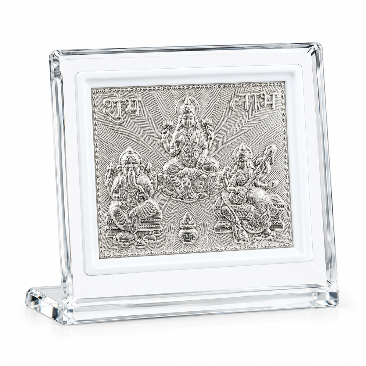 999 Pure Lakshmi Ganesh and Saraswati frame for Pooja & Home Temple Decor