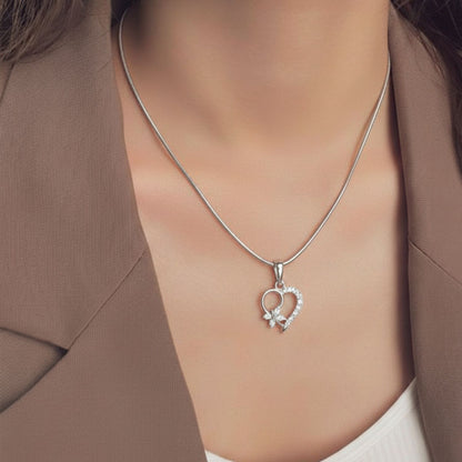 Sterling Silver Heart Pendant with 18 Inches Snake Chain for Women by Akshat Sapphire 92.5 Silver PSS0507