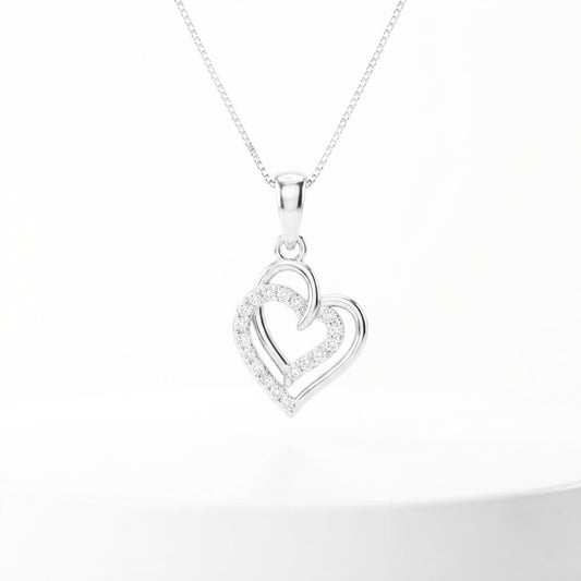 Akshat Sapphire 925 Sterling Silver Double Heart Pendant | Love Heart Silver Locket for Women(P10512)