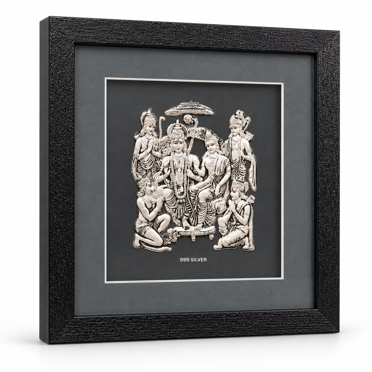 Akshat Sapphire 999 Silver Ram Darbar Wall Hanging Frame with Black Border | Shri Ram Sita Lakshman Hanuman Religious Wall Decor for Home Mandir & Gifting-(FRB_Ram Darbar)