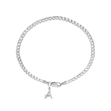 Akshat Sapphire 92.5% pure Sterling Silver Curb Designer Bracelet with A Alphabet for Men