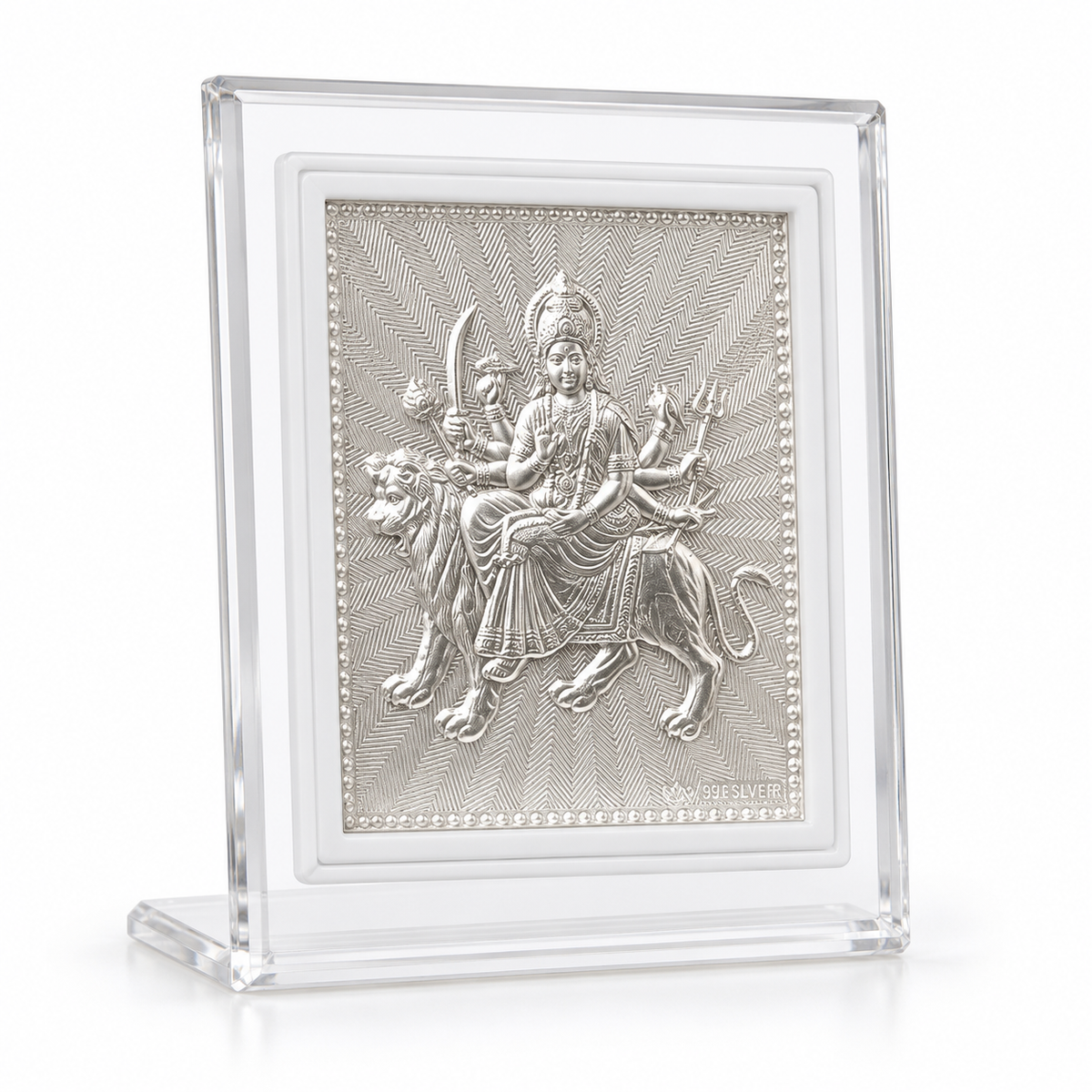 Durga Maa 999 Silver Deity Frame | Mata Rani Religious Frame for Pooja, Home Temple & Office | Gift Ready Pack