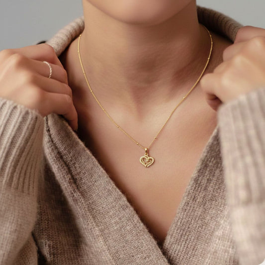 22CT Gold Plated Silver 92.5 Purity Heart Pendant with Ball Chain 18 Inches for Women by Akshat Sapphire PSBL0506_Gold