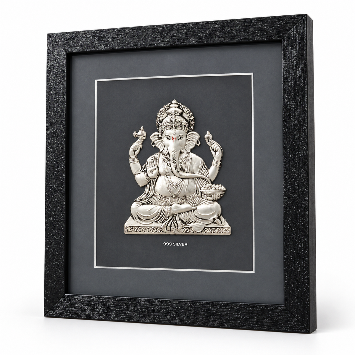 Akshat Sapphire 999 Silver Ganesh Ji Wall Hanging Frame with Black Border | Lord Ganesha Wall Decor for Home Mandir, Office & Housewarming Gift-(FRB_GANESH)