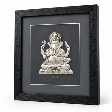 Akshat Sapphire 999 Silver Ganesh Ji Wall Hanging Frame with Black Border | Lord Ganesha Wall Decor for Home Mandir, Office & Housewarming Gift-(FRB_GANESH)