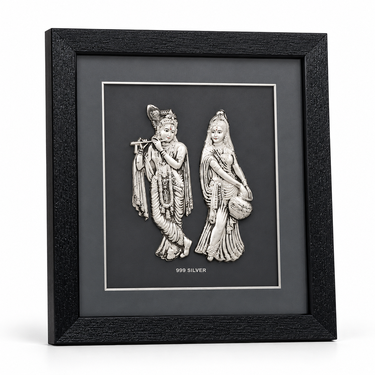 Akshat Sapphire 999 Silver Radha Krishna Wall Hanging Frame with Black Border | Religious Wall Decor for Home Mandir, Living Room & Wedding Gift