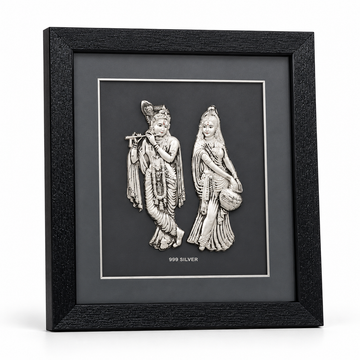 Akshat Sapphire 999 Silver Radha Krishna Wall Hanging Frame with Black Border | Religious Wall Decor for Home Mandir, Living Room & Wedding Gift