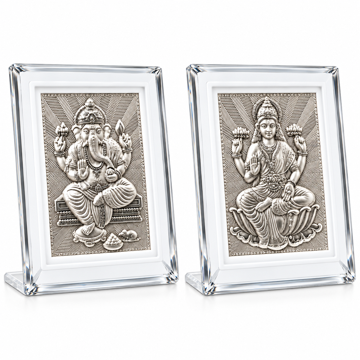 999 Silver Ganesh & Lakshmi Frame Set for Pooja & Gifting | Gift Ready