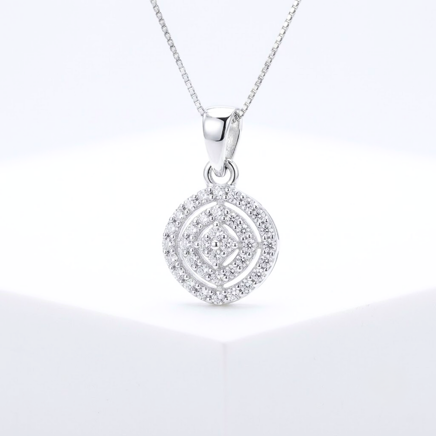Akshat Sapphire 925 Sterling Silver Designer Pendant | Cubic Zirconia Round Silver Locket for Girls & Women(P10521)
