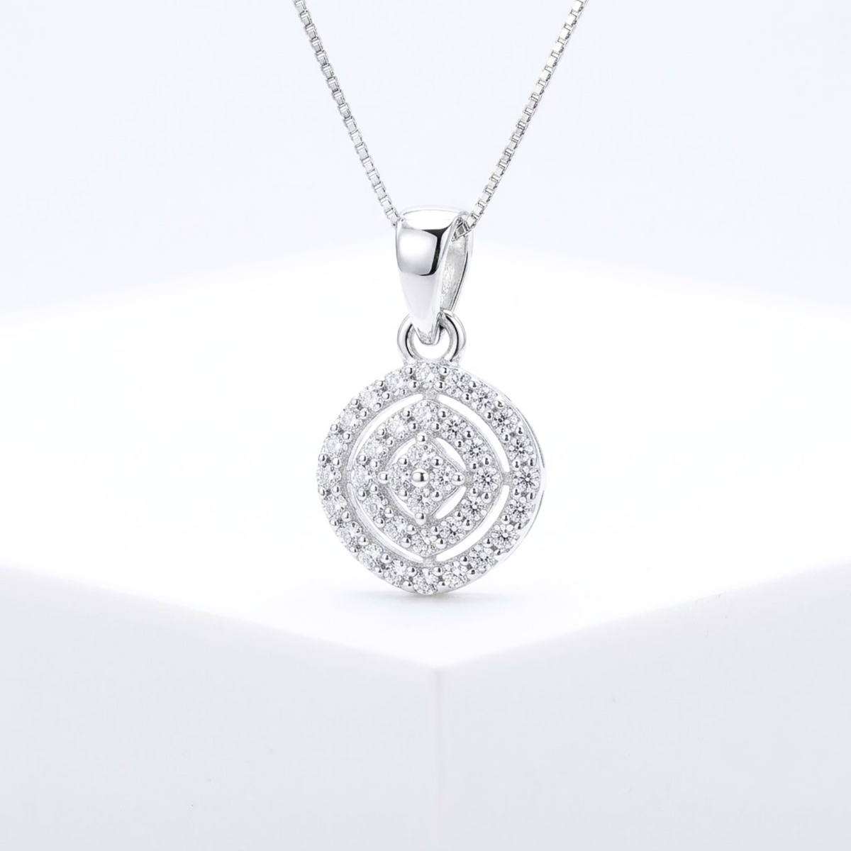 Akshat Sapphire 925 Sterling Silver Designer Pendant | Cubic Zirconia Round Silver Locket for Girls & Women(P10521)