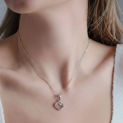 Sterling Silver Heart Pendant with 18 Inches Figaro Chain for Women by Akshat Sapphire 92.5 Silver PSF0506