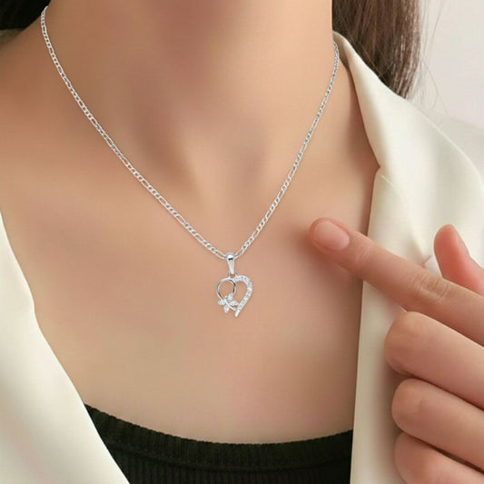 Sterling Silver Heart Pendant with 18 Inches Figaro Chain for Women by Akshat Sapphire 92.5 Silver PSF0507