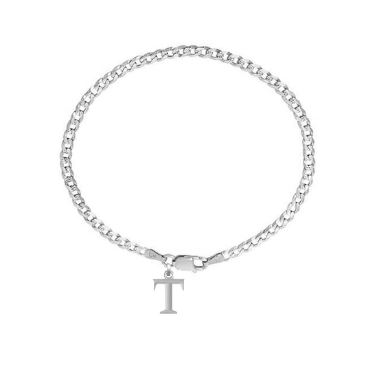Akshat Sapphire 92.5% pure Sterling Silver Curb Designer Bracelet with T Alphabet for Men