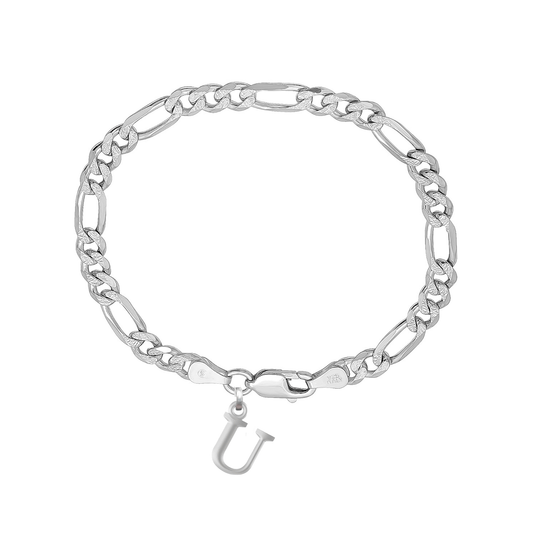 Akshat Sapphire 92.5% pure Sterling Silver Figaro Designer Bracelet with U Alphabet for Men