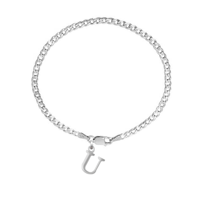 Akshat Sapphire 92.5% pure Sterling Silver Curb Designer Bracelet with U Alphabet for Men
