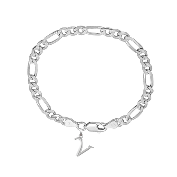 Akshat Sapphire 92.5% pure Sterling Silver Figaro Designer Bracelet with V Alphabet for Men