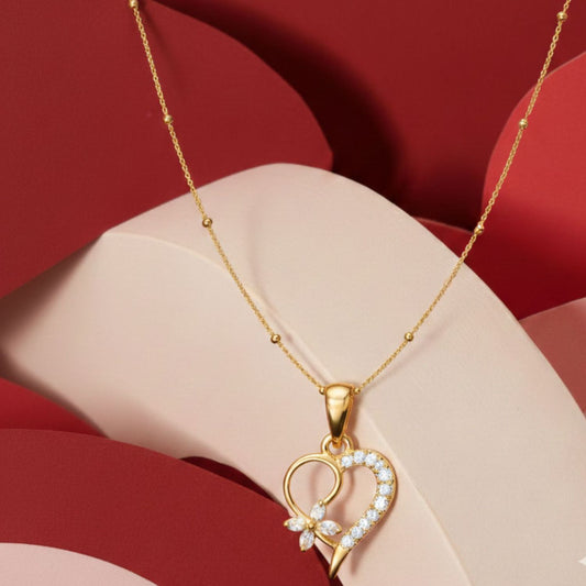 22CT Gold Plated Silver 92.5 Purity Heart Pendant with Ball Chain 18 Inches for Women by Akshat Sapphire PSBL0507_Gold