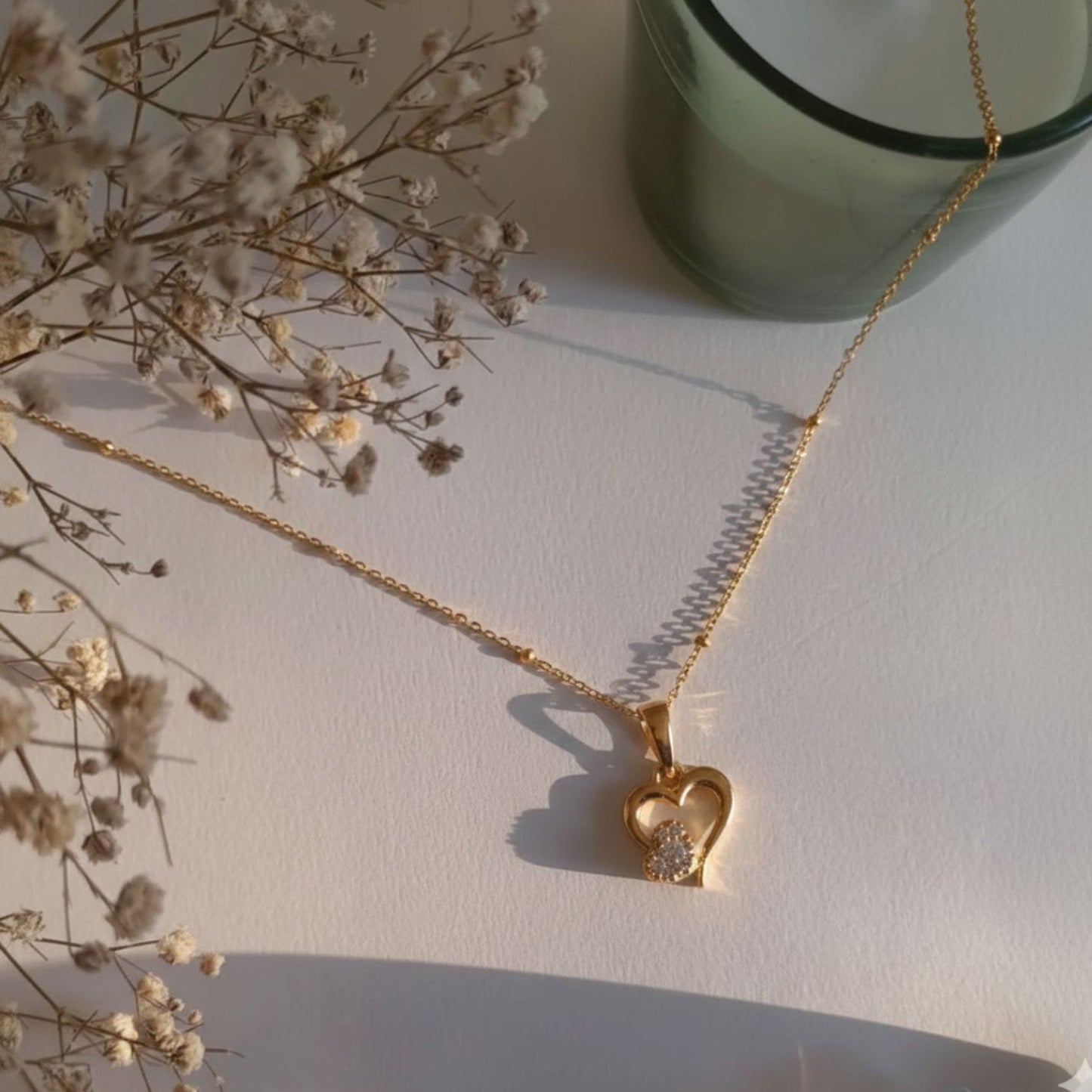 22CT Gold Plated Silver 92.5 Purity Heart Pendant with Ball Chain 18 Inches for Women by Akshat Sapphire PSBL0514_Gold
