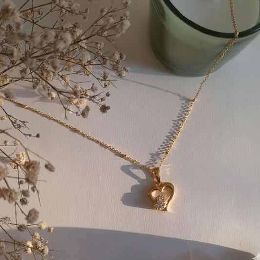 22CT Gold Plated Silver 92.5 Purity Heart Pendant with Ball Chain 18 Inches for Women by Akshat Sapphire PSBL0514_Gold