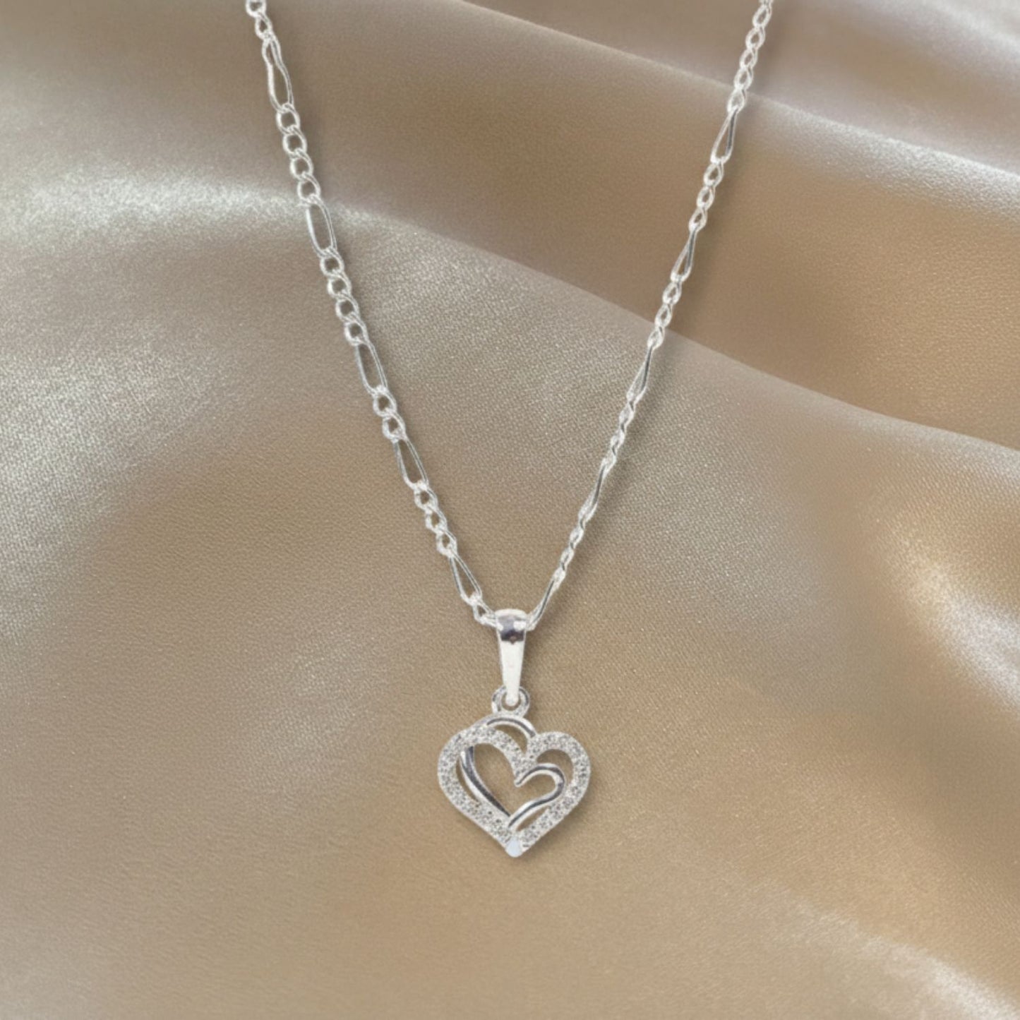 Sterling Silver Heart Pendant with 18 Inches Figaro Chain for Women by Akshat Sapphire 92.5 Silver PSF0506