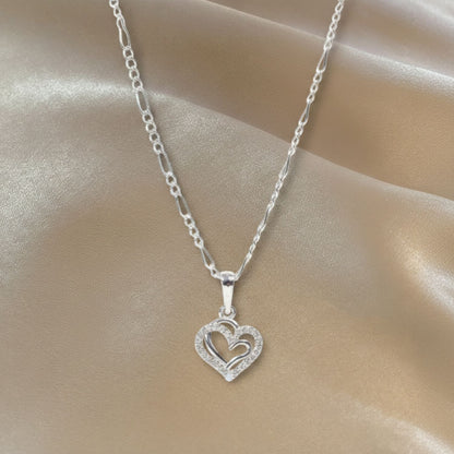 Sterling Silver Heart Pendant with 18 Inches Figaro Chain for Women by Akshat Sapphire 92.5 Silver PSF0506