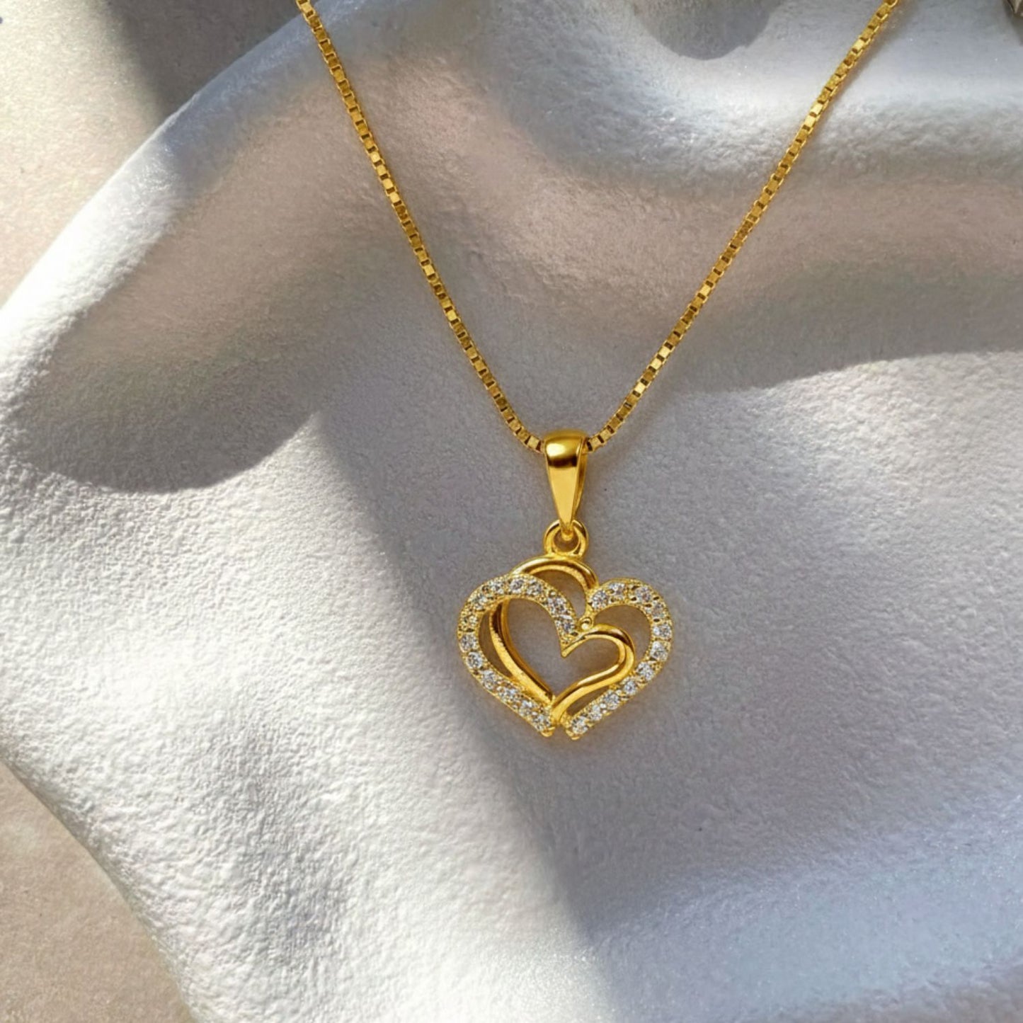 22CT Gold Plated Silver 92.5 Purity Heart Pendant with Box Chain 18 Inches for Women by Akshat Sapphire PSB0506_Gold