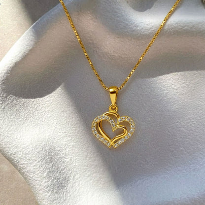 22CT Gold Plated Silver 92.5 Purity Heart Pendant with Box Chain 18 Inches for Women by Akshat Sapphire PSB0506_Gold
